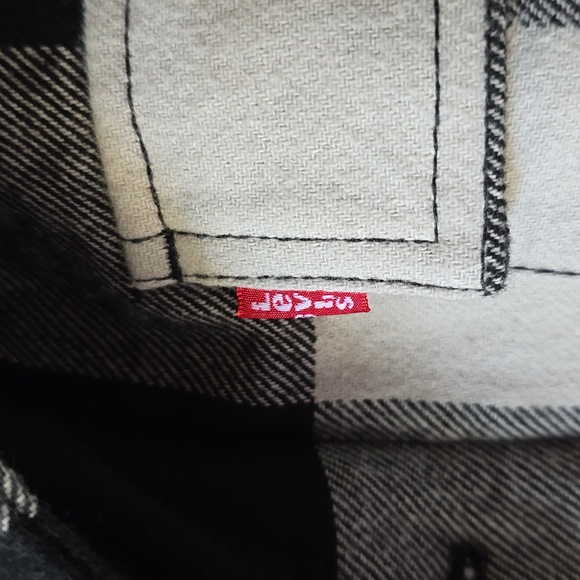 LEVI'S BRAND MENS BLACK & WHITE CHECKERED HOODED FLANNEL JACKET SIZE XXL - Picture 4 of 16
